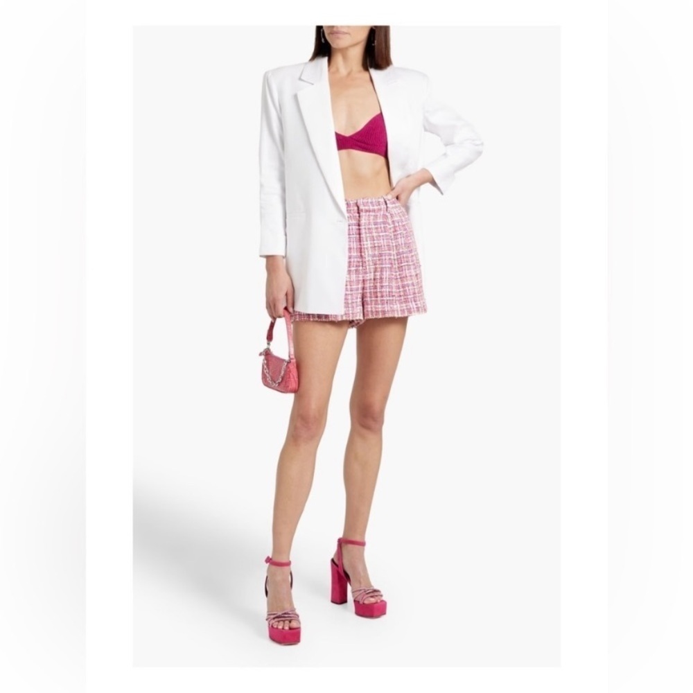Alice + Olivia High Rise Preppy Pink Conry Pleated Boucle Tweed Shorts Size 4